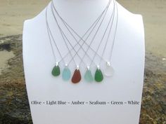 Simple Sea Glass Drop Necklace Beach Glass Necklace, Sea Glass Colors, Beach Necklace, Beach Necklaces, Jewelry Simple, Sea Glass Necklace, Elegant Necklaces, Sea Glass Jewelry, Beach Glass