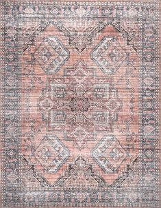 Waterfort Bri Faded Washable Rust Rug Medallion Area Rug, Vintage Medallion, Rugs Usa, Home Decor Store, Grey Floral, Machine Washable Rugs, Rug Material, Indoor Area Rugs, Printed Rugs