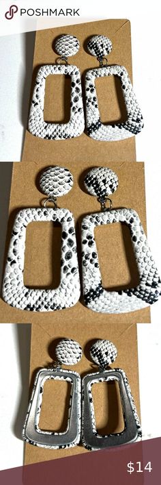 Snake Skin Black and White Open Frame Earrings