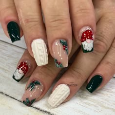 Gel nails, coffin nails, gel nails, gnome nails, sweater nails, winter nails, christmas nails, holly nails Nails Gnome, Nail Noel, Nail Art Noel, Christmas Gel Nails, Nails 2022, Winter Nail Designs