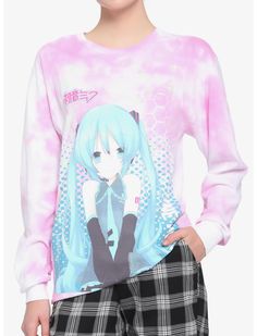 Hatsune Miku Pink Wash Girls Long-Sleeve T-Shirt Misfits Shirt, Plastic Fabric, Striped Shirt Women, Floral Long Sleeve Shirt, Hot Top, Concert Shirts, Long Sleeve Jersey, Hoodie Girl, Girls Long Sleeve