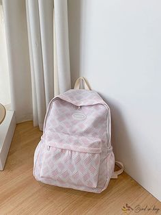 BirdinBag - Stylish Striped Laptop Backpack for Teenagers and Students: Ideal Womens Travel and School Bag Large Capacity Bags For Back To School, Back To School Bags With Large Capacity, Back To School Large Capacity Study Bags, Back To School Study Backpack, Casual Backpack Shoulder Bag For Study, Pink School Bags With Zipper Closure, Adjustable Pink School Bag, Pink Student Backpack With Cute Design, Pink School Bag With Zipper Pocket