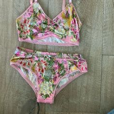 Bought Directly From Spell, Just Changed Sizes And Never Had The Chance To Wear These. Rare To Find, Especially Nwt. Top Is Xs, Bottoms Are A Small, Can Double As A Swim Suit. Reasonable Offers Please. Fitted Lace Trim Sleepwear For Vacation, Pink Fitted Sleepwear For Beach, Pink Bra-friendly Summer Sleepwear, Fitted Pink Printed Sleepwear, Summer Bra-friendly Pink Sleepwear, Flirty Pink Sleepwear With Built-in Bra, Pink V-neck Floral Print Swimwear, Playful Unicorn Print Sleepwear, Multicolor Floral Print V-neck Sleepwear