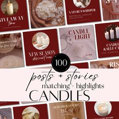 candles and candle holders with the words post stories matching highlights to candles on them