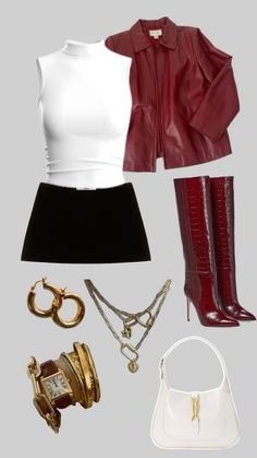 Cute Club Outfits Winter, Works Night Out Outfit, Outfit Ideas Leather Shorts, Nye Outfits Bar, Going Out Outfits Corset, Mini Outfits Skirt, Dress And Heeled Boots Outfit, Party Outfit With Skirt, Winter Going Out Outfit Aesthetic