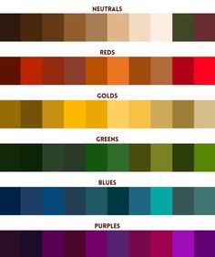 color chart with different shades and colors