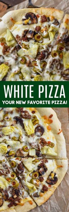 white pizza with different toppings on it