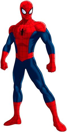 a cartoon spider man standing in front of a white background with his hands on his hips