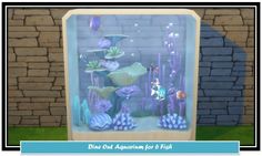 an aquarium with fish and algaes is shown in front of a brick wall that reads dive out aquarian for 6 fish