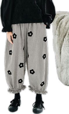 Spring Patchwork Ankle-length Pants, Spring Cotton Patchwork Pants, Spring Baggy Patchwork Pants, Spring Patchwork Pants, Wide Leg Patchwork Bottoms For Spring, Black Patchwork Pants For Spring, Spring Patchwork Trousers, Gingham Ankle-length Spring Pants, Spring Gingham Ankle-length Pants