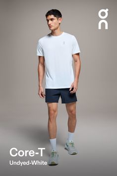 Go back to basics with this lightweight and versatile tee. Designed for the everyday runner's wardrobe | On Men's Core-T Short-Sleeve Shirt in Undyed, Size: Small. Lightweight, versatile, running Road Running. Performance Running | Recycled Polyester Breathable Stretch T-shirt For Running, Stretch Short Sleeve Running T-shirt, White Relaxed Fit Yoga T-shirt, White Sporty Organic Cotton T-shirt, Affordable Men's Running T-shirt, T Shorts, Back To Basics, Basic Tee, Warm Weather