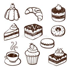 hand drawn desserts and pastries