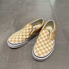 Yellow Checkered Vans Shoes. Slip On Shoes. Brand New No Tags No Box. Great Condition. Spring Yellow Flat Heel Sneakers, Retro Yellow Sneakers For Summer, Vans Yellow Slip-on Sneakers, Yellow Vans Slip-on Sneakers, Yellow Flat Sneakers With Rubber Sole, Yellow Vans Sneakers With Round Toe, Yellow Checkered, Vans Yellow, Checkered Vans