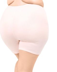 These ultra-soft and stretchy plus-size undershorts are perfect for wearing under silky dresses and for lounging. Compressive Pink Bottoms Shorts, Solid Color Shapewear With Built-in Shorts For Loungewear, Loungewear Above Knee Shorts, Solid Color Biker Shorts For Loungewear, Short Biker Shorts For Loungewear, Compressive Loungewear Shorts, Loungewear Bottoms With Built-in Shorts Above Knee, Loungewear Above Knee Bottoms With Built-in Shorts, Mid-thigh Cotton Biker Shorts