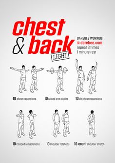 the instructions for how to do chest and back exercises on a white background with red lettering