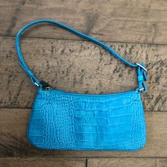 Small Turquoise Purse By Express. Made Of Leather, Patterned To Look Like Crocodile. Never Used. No Rips Or Stains. Non Smoking Home. Blue Leather Shoulder Bag With Crocodile Pattern, Blue Rectangular Shoulder Bag With Crocodile Pattern, Trendy Turquoise Shoulder Bag, Trendy Turquoise Shoulder Bag For Daily Use, Casual Blue Clutch Bag, Turquoise Purse, Leather Bag, To Look, Color Blue