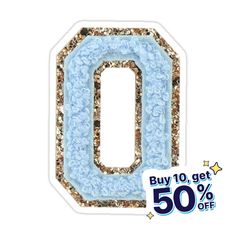 the letter o is made out of blue and gold glitters