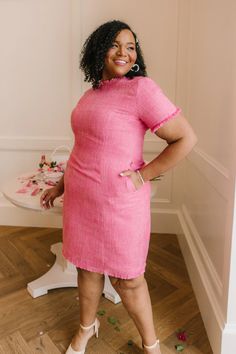 Reese Dress – Ivy City Co Pink Plus Size Dress, Pink Plus Size Dresses, Pink Tweed Dress, Blush Outfit, Pink Plus Size, Pink Tweed, Spoiler Alert, Tweed Fabric