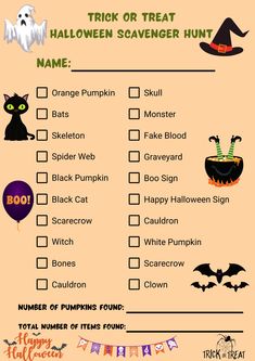 a trick or treat halloween scavenger hunt