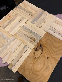 the wood is cut into squares and placed on top of each other