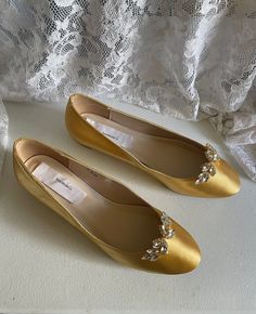 Shoes Harvest Gold Mustard Color Very Low Heels Shoes - Etsy Crystal Embellished Flats For Wedding, Elegant Wedding Flats With Rhinestones, Elegant Rhinestone Wedding Flats, Elegant Pearl Embellished Flats For Formal Occasions, Elegant Pearl-embellished Formal Flats, Elegant Pearl Embellished Formal Flats, Elegant Flat Wedding Shoes With Rhinestones, Elegant Flat Wedding Shoes For Evening, Formal Closed Toe Flats With Rhinestones