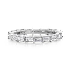 Desirable And Unique Rachel Koen Slim Eternity Band Ring Featuring 19 Bright White Scintillating Baguette Cut Diamonds In Prong Setting. One Of A Kind Handmade Stackable Stunning Beauty. Crafted In 18k White Gold. Total Diamond Weight: 1.45 Carats. Diamond Quality: Color G-H And Clarity Vs-Si. Ring Width: 2 Mm. Ring Size: 6. Total Weight: 2.30 Grams. Comes With A Presentable Gift Box. Id: 01769 Fine Jewelry Emerald Cut Baguette Diamond Eternity Band, Diamond White Eternity Band With Baguette Diamonds, Diamond White Baguette Cut Lab Grown Diamond Eternity Band, Diamond White Baguette Cut Eternity Band, White Baguette Cut Half Eternity Band, Fine Jewelry White Gold Eternity Band With Baguette Diamonds, Emerald Cut Diamond Eternity Band With Baguette Diamonds, Emerald Cut Baguette Diamond Eternity Band, Platinum Eternity Band With Baguette Cut For Anniversary