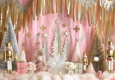 Pink Christmas Tree Nutcracker Toy Backdrop - Gatsby Backdrop Pink Christmas Birthday Party, Nutcracker Backdrop, Pink Christmas Backdrop, Nutcracker Christmas Backdrop, Holiday Backdrop Pink, Pink Winter Wonderland First Birthday, Pink Snowflake Baby Shower Picture Background, Winter Wonderland Christmas Party, Ballet Cakes