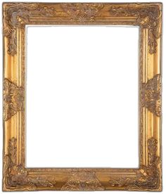 an antique gold frame with ornate carvings on the edges and sides, isolated against a white background