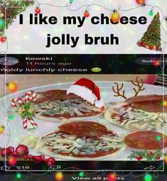 a plate with pizzas and christmas decorations on it