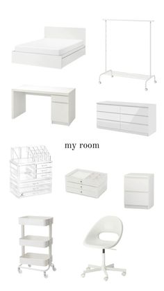 white furniture is shown with the words my room above it