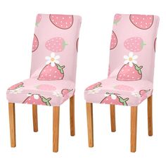 two pink chairs with strawberries on them