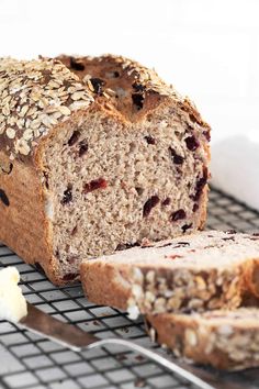 a loaf of bread sitting on top of a cooling rack