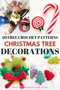 crochet christmas tree decorations with text overlay