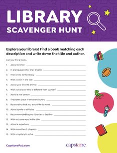 the library scavenger hunt is an activity for children to learn how to use it