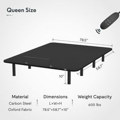 the queen size bed frame is shown with measurements