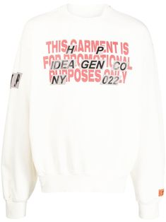 white/red cotton jersey fleece slogan patch to the front logo print at the sleeve crew neck long sleeves straight hem Superman Supergirl, Knitted Swimsuit, Snow Wear, Bodysuit Blouse, Suit Shirts, Heron Preston, Mens Activewear, White Sweatshirt, White Shop