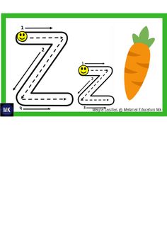 the letter z is made up of two roads and a carrot with smiley faces on it