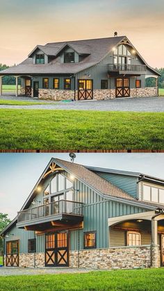 two different views of a large house in the country