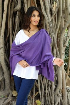 Women's Lavender Hand Loomed All Wool Shawl - Kashmiri Diamonds in Lavender | NOVICA #handmadewithlove #spring2021 #supportartisans Handwoven Shawls, Short Fringe, Head & Shoulders, Large Scarf, Wool Shawl, Hand Loom, Diamond Pattern, Purple Color, Scarf Wrap