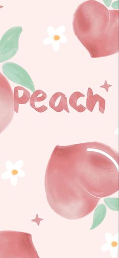 the words peach are written in pink and green