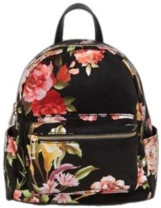 Suede Backpack, Strap Tops, Black Floral, Front Pocket, Faux Suede, Fashion Backpack, Top Handle, Leather Straps, Foil