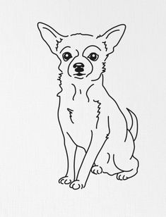 a black and white drawing of a dog sitting on the ground with its eyes open