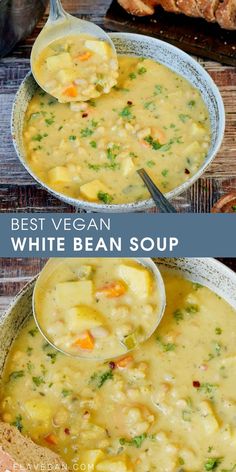 white bean soup with potatoes in a bowl