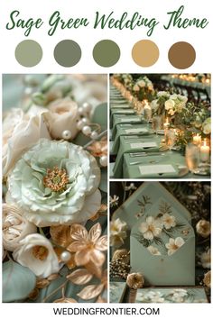 a green wedding theme with flowers and candles