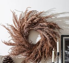 Harvest Wispy Pampas Wreath Brown Wreath, Pampas Wreath, Teacher Wedding, The Beauty Of Nature, Candle Wax Melts, Green Cards, Candle Flames, Melting Candles, Kitchen Collection