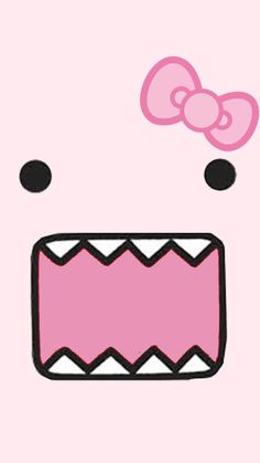 a pink hello kitty wallpaper with black dots and bows on it's head