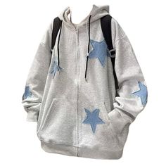 Aesthetic Zip Up Hoodie, Star Zip Up Hoodie, Patch Aesthetic, Korean Hoodie, E Girl Clothes, Cozy Fall Outfits, Hoodie Y2k, Clothes Tops, Hoodie Xxl