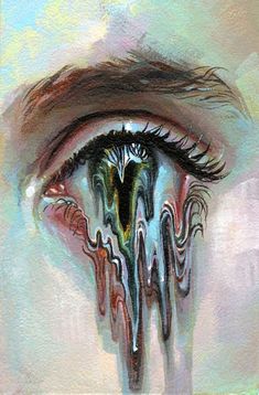 an artistic painting of a woman's eye with drips coming out of it