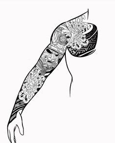 a drawing of a woman's arm with tattoos on it