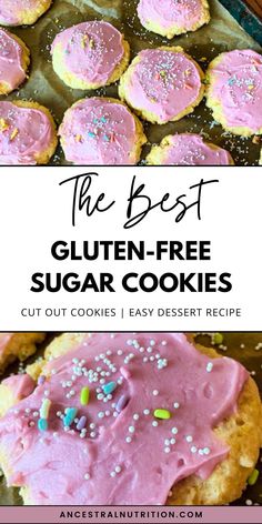 the best gluten - free sugar cookies with pink frosting and sprinkles